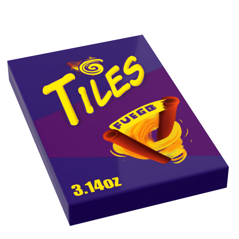 Spicy Chip Tiles Fuego Minifig Snack (2x3 Tile) made using LEGO parts - B3 Customs B3 Customs