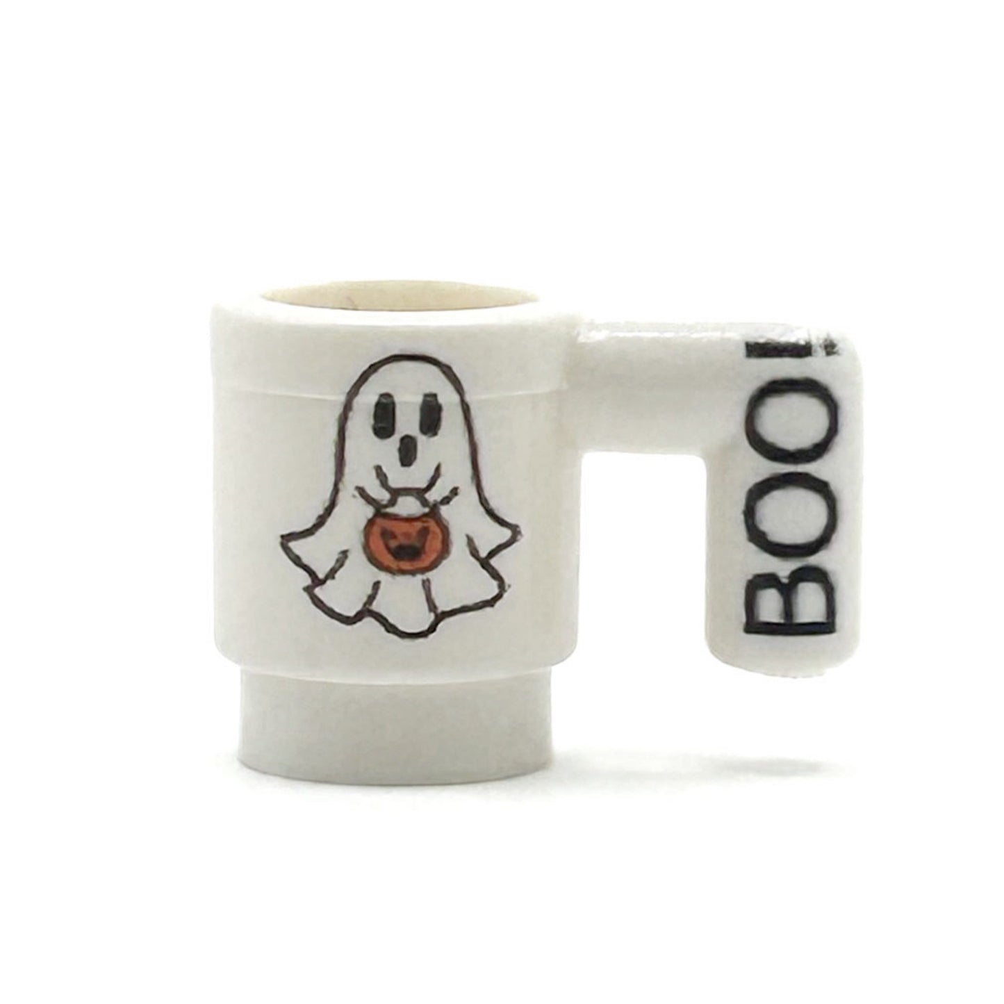 Boo! Ghost w/ Pumpkin Mug for Minifigs made using LEGO part B3 Customs
