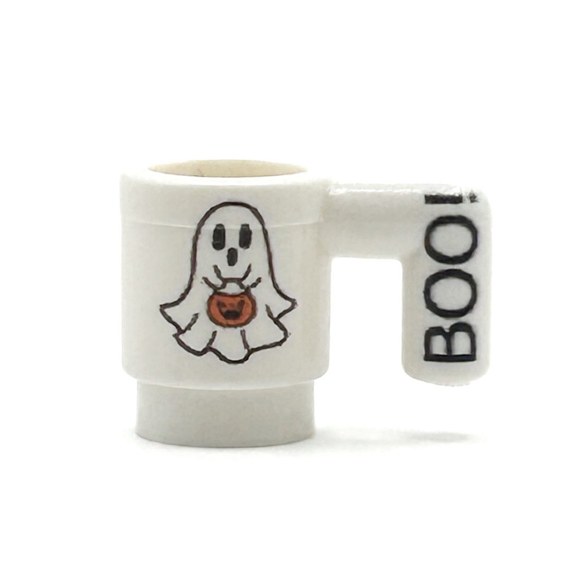 Boo! Ghost w/ Pumpkin Mug for Minifigs made using LEGO part B3 Customs
