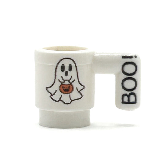 Boo! Ghost w/ Pumpkin Mug for Minifigs made using LEGO part B3 Customs