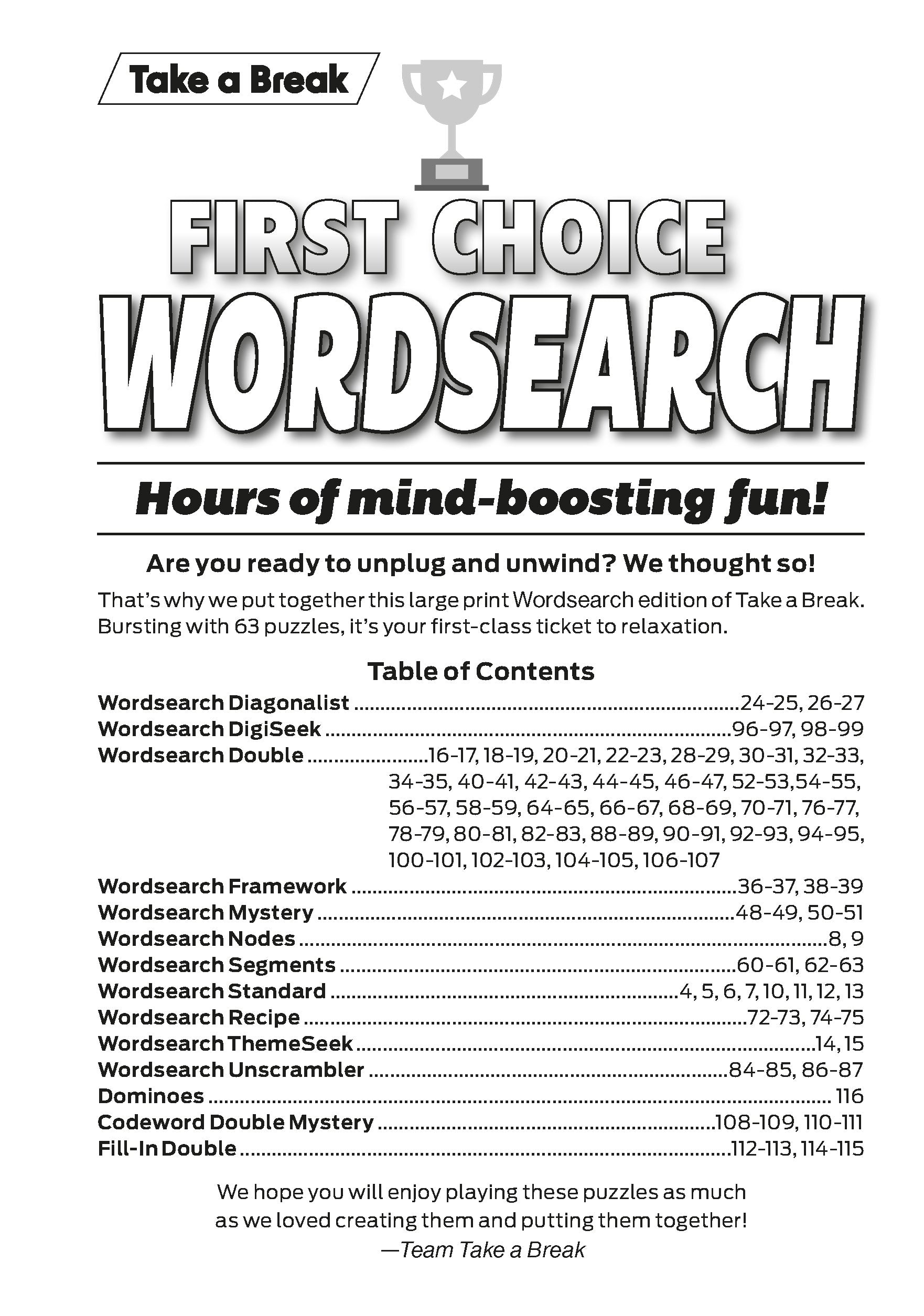 Take a Break - First Choice Word Search 25.02.07: Large Print, Over 100 Puzzles, Word Game Fun For Everyone Magazine Shop US