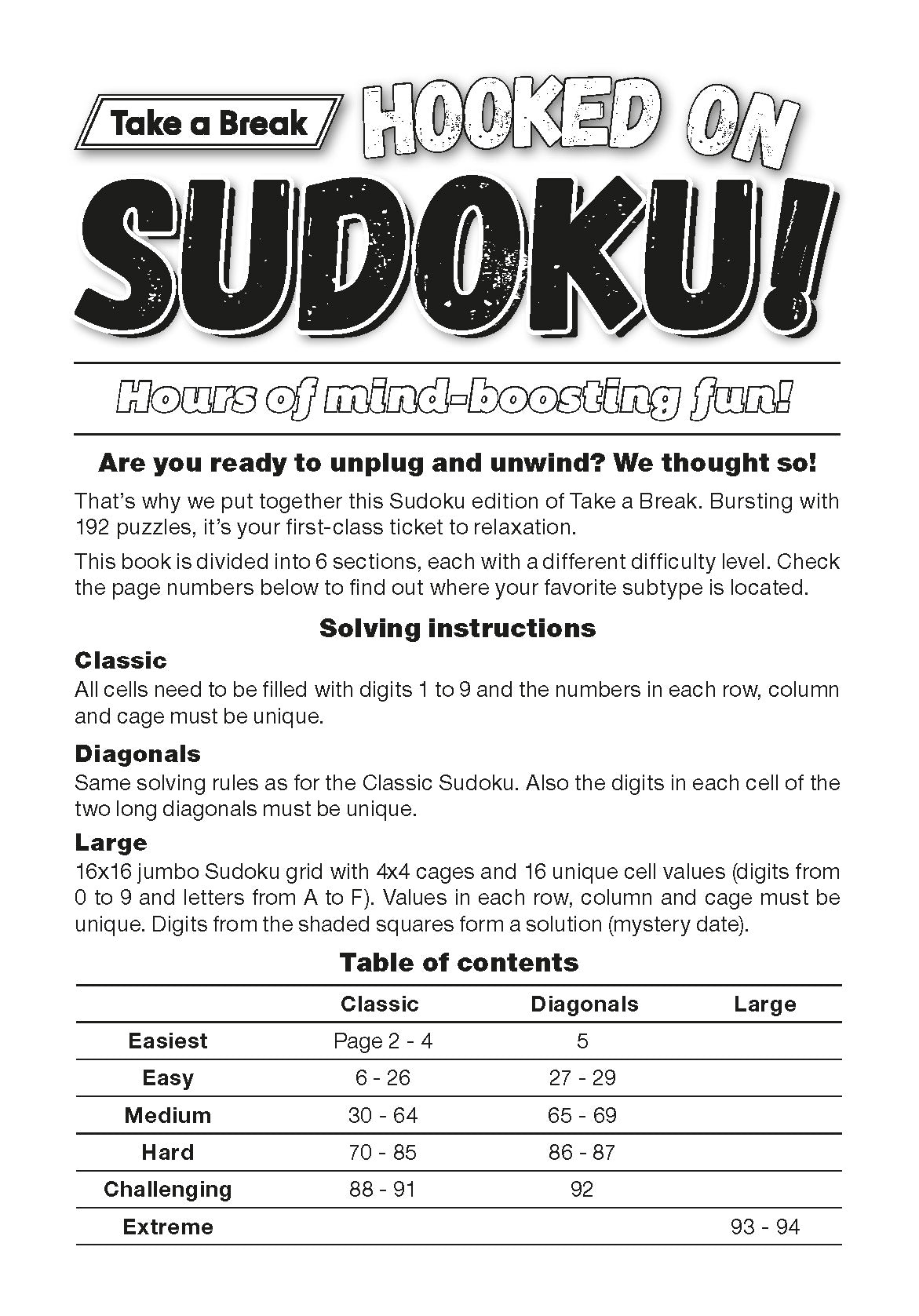 Take a Break - Hooked on Sudoku 25.02.07: Large Print, 192 Puzzles, Fun For Everyone Magazine Shop US