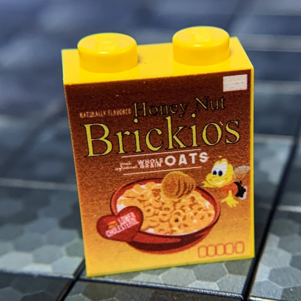 Honey Nut Brickios Cereal Custom Printed 1x2x2 Brick made using LEGO part - B3 Customs B3 Customs