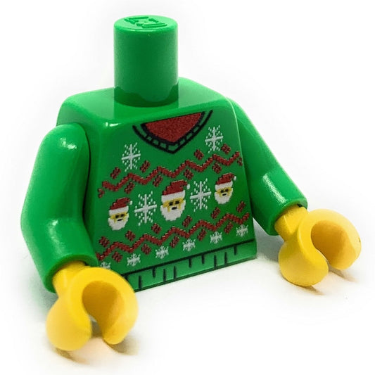 Ugly Green Santa Christmas Sweater Printed Torso made using LEGO parts B3 Customs