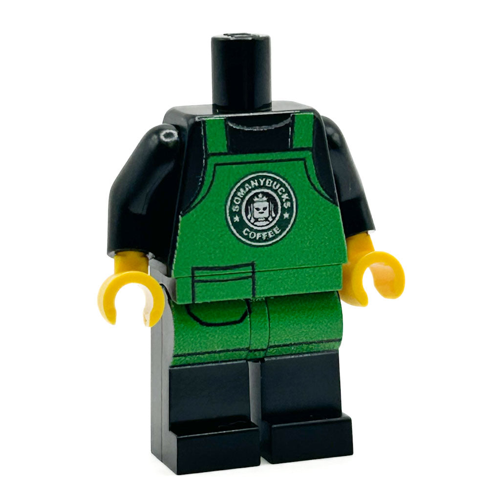 SoManyBucks Coffee Barista Employee Minifig Body made using LEGO parts - B3 Customs B3 Customs