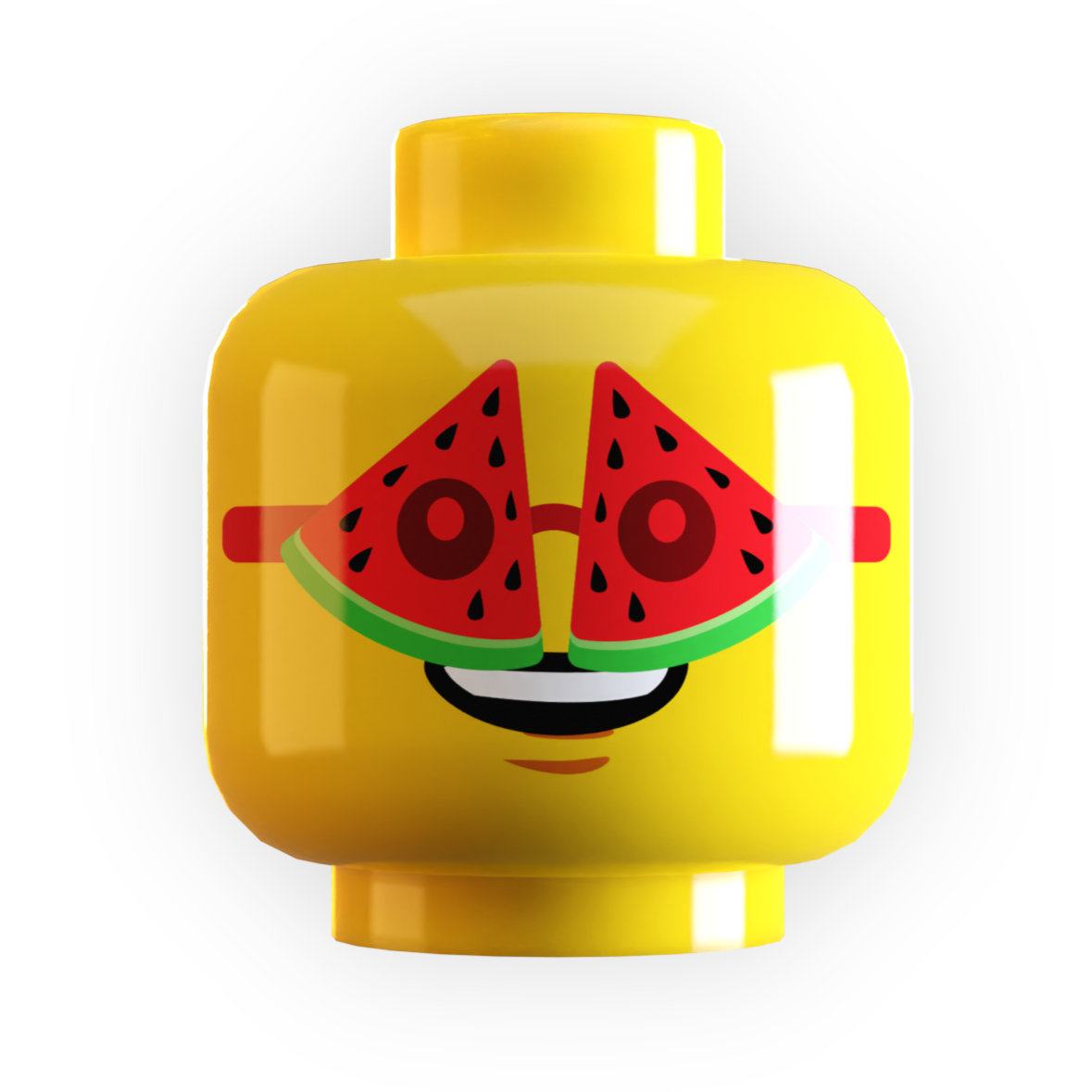 Watermelon Glasses on Minifig Head made using LEGO part B3 Customs