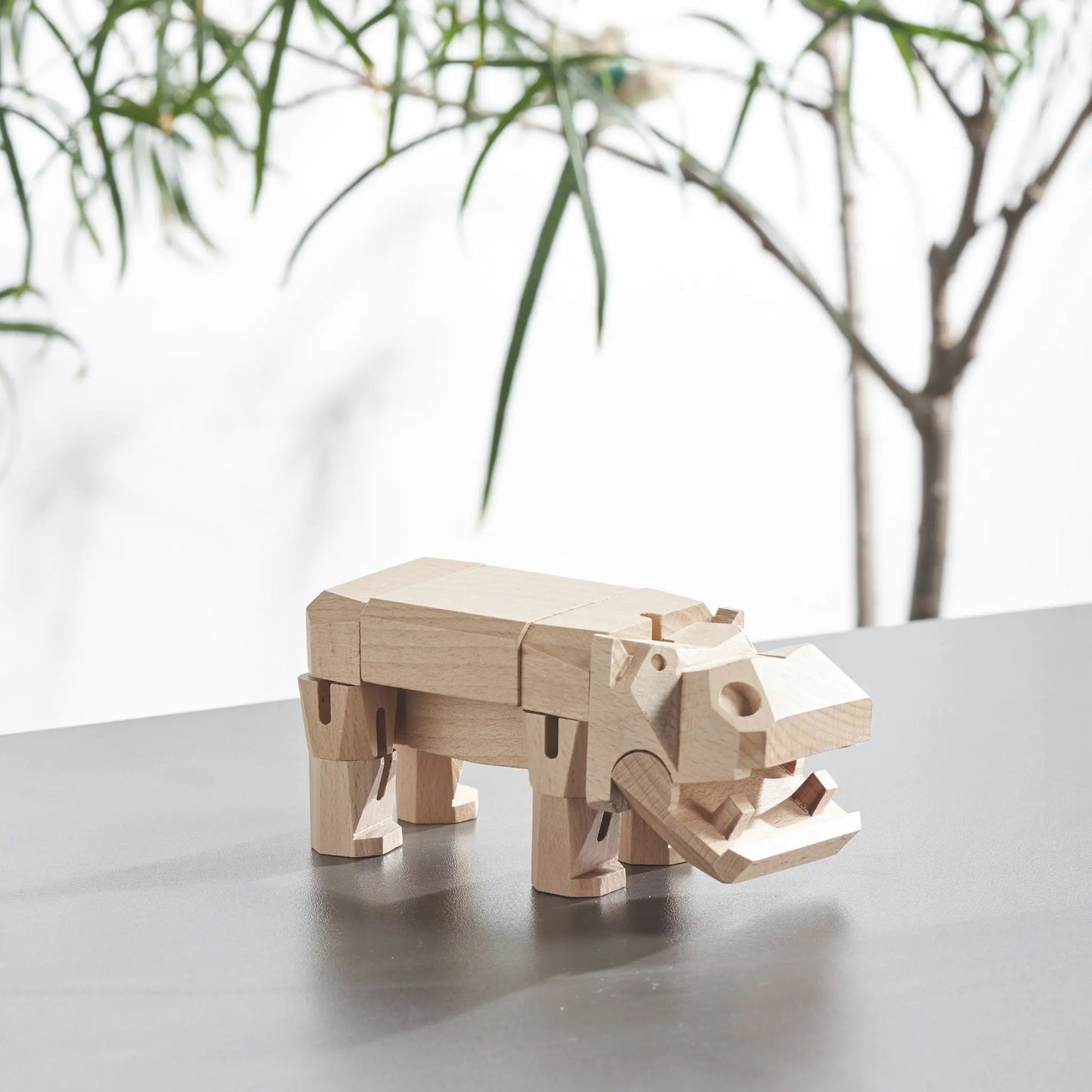 Modern Wooden Hippo Decor – Interactive Puzzle & Art Piece