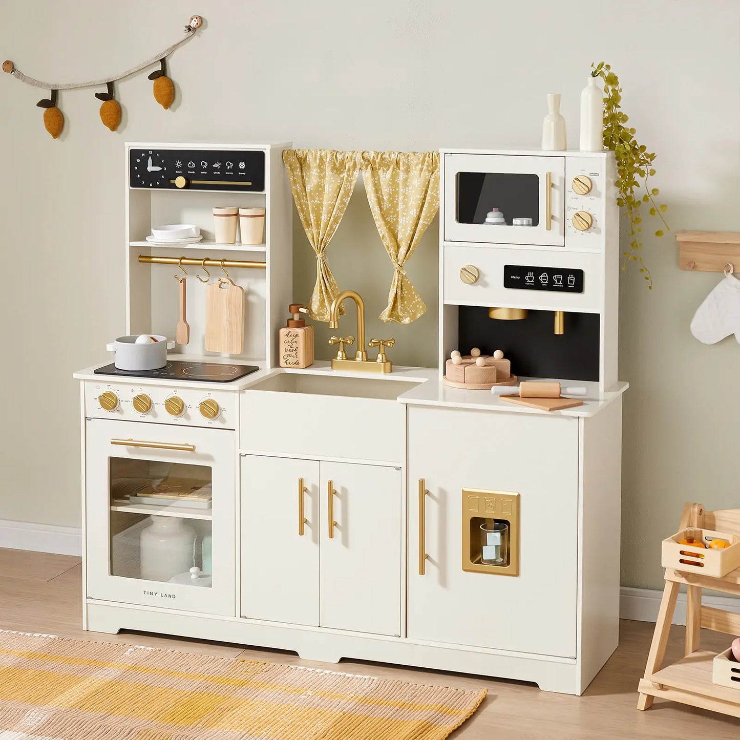 Tiny Land® Iconic Wooden Play Kitchen – Cream Pretend Cooking Set for Kids Tiny Land INC