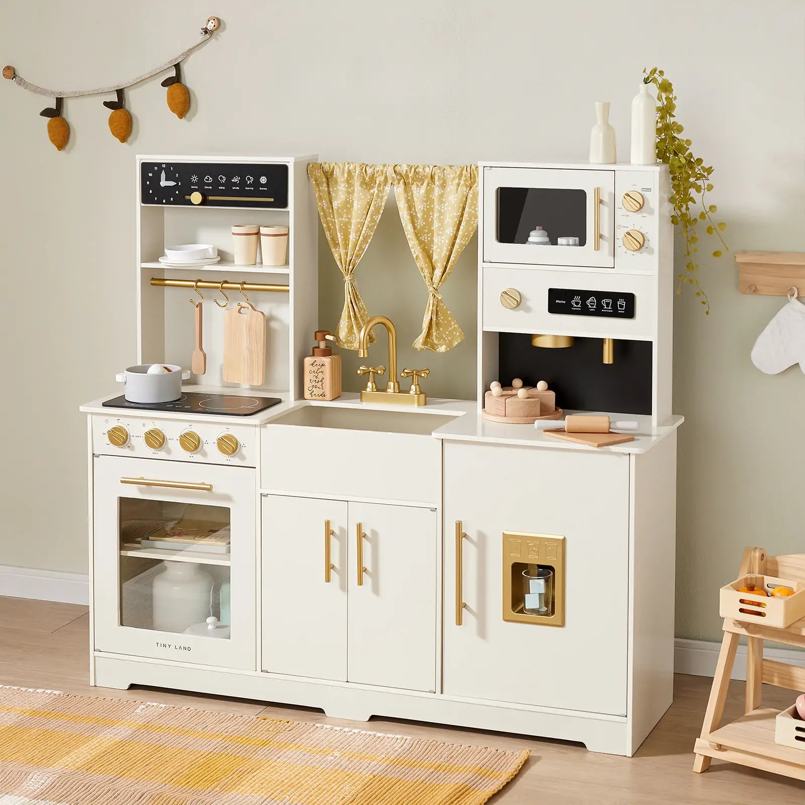 Tiny Land® Iconic Wooden Play Kitchen – Cream Pretend Cooking Set for Kids Tiny Land INC