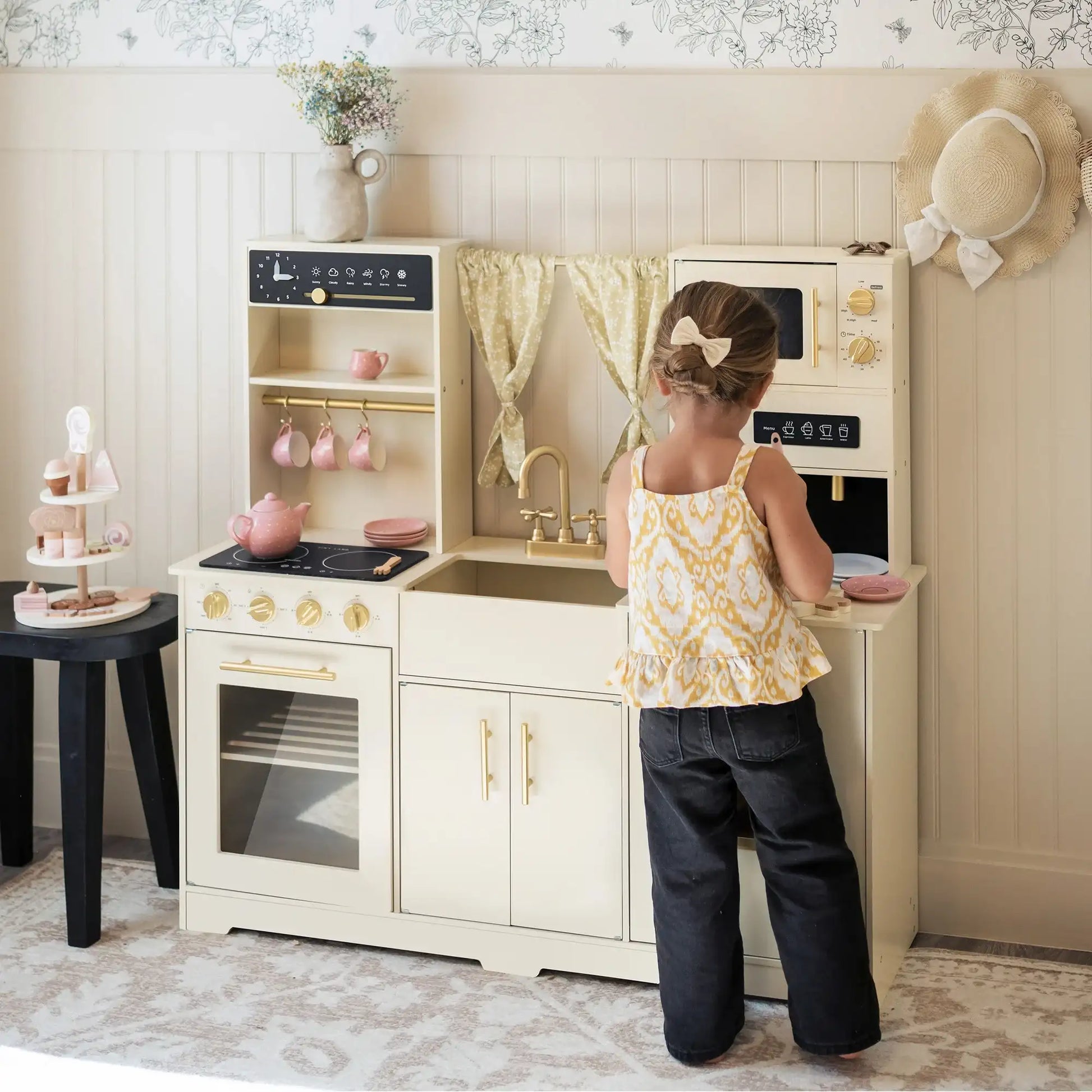 Tiny Land® Iconic Wooden Play Kitchen – Cream Pretend Cooking Set for Kids Tiny Land INC