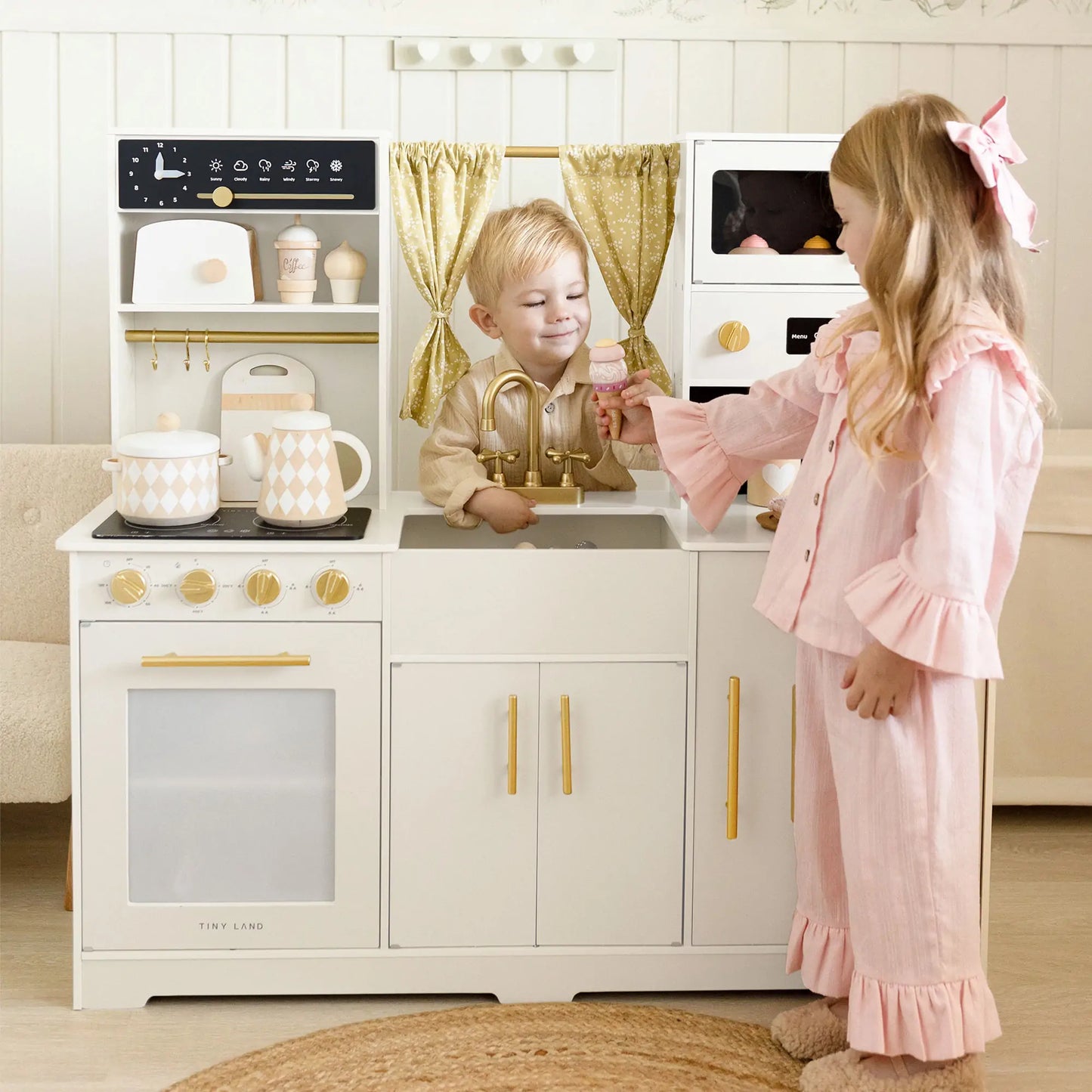 Tiny Land® Iconic Wooden Play Kitchen – Cream Pretend Cooking Set for Kids Tiny Land INC