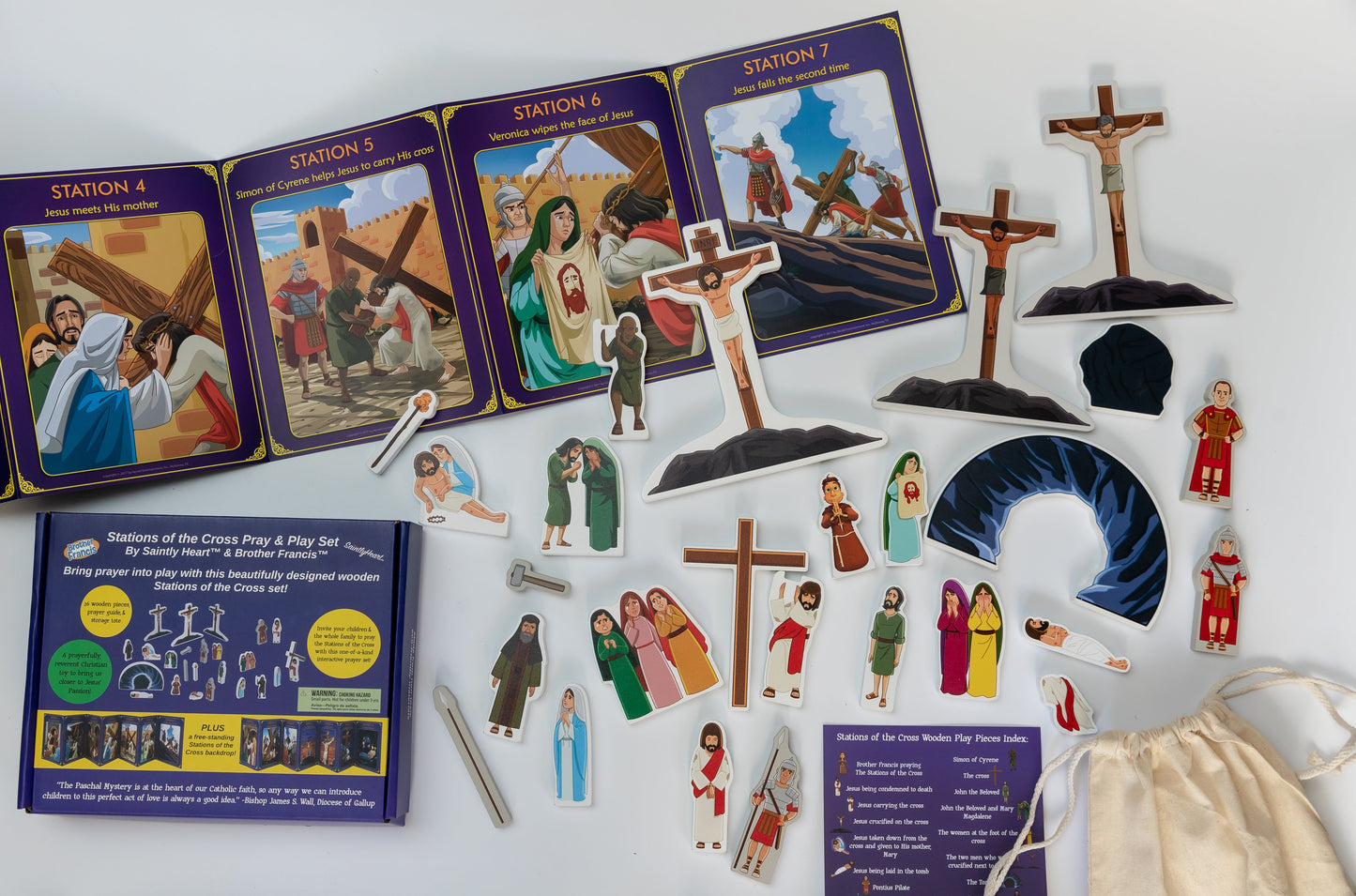 Stations of the Cross Pray & Play Set - Catholic Wooden Toy for Kids by Saintly Heart & Brother Francis