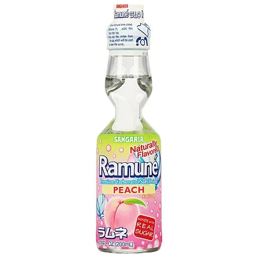 Ramune Peach Flavor Japanese Soda 6.76oz - Authentic Marble Bottle Drink Super Anime Store