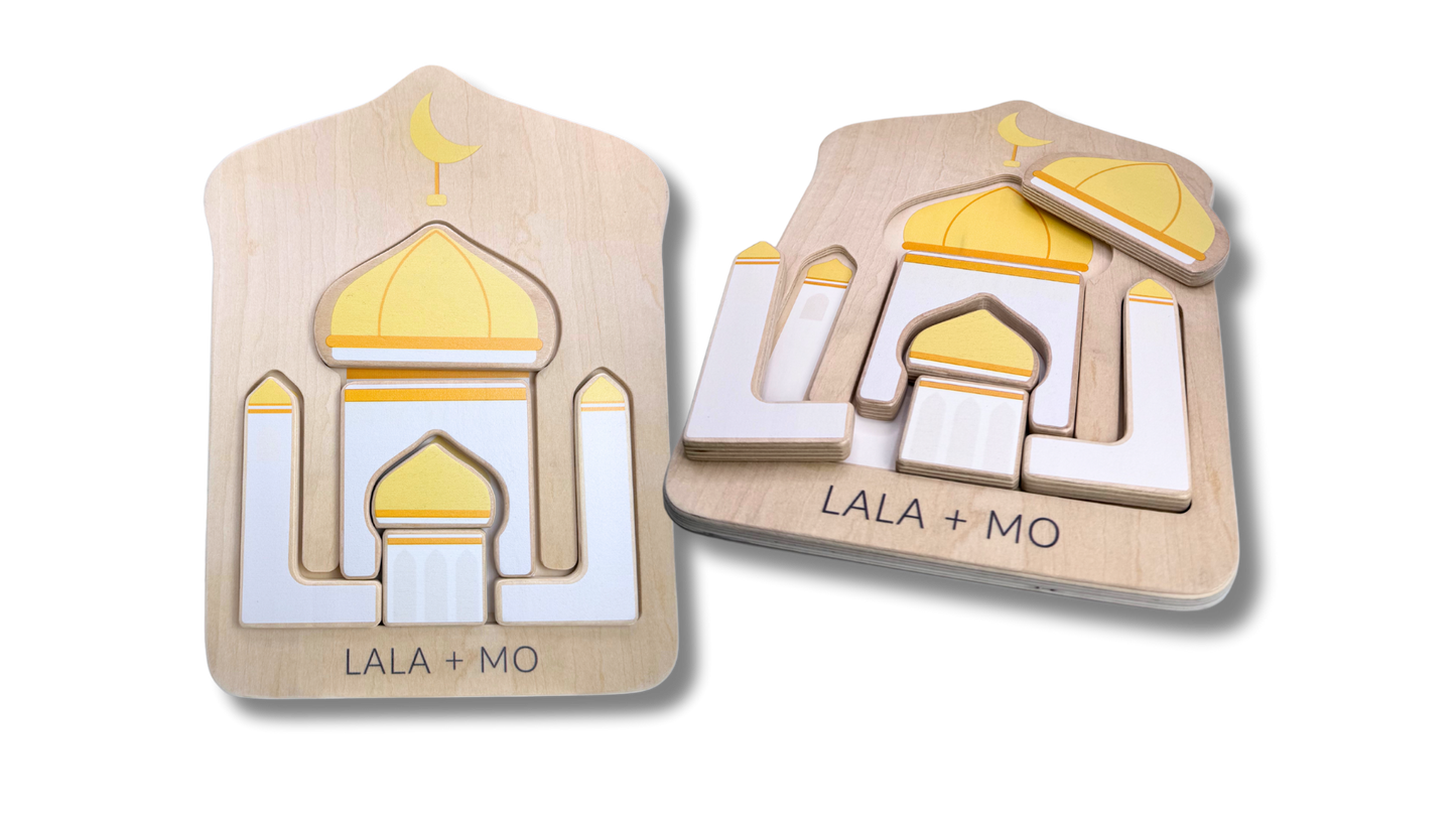 Puzzle Planet Mosque Wooden Puzzle: Islamic Educational Toy for Kids | Chunky Block Puzzles