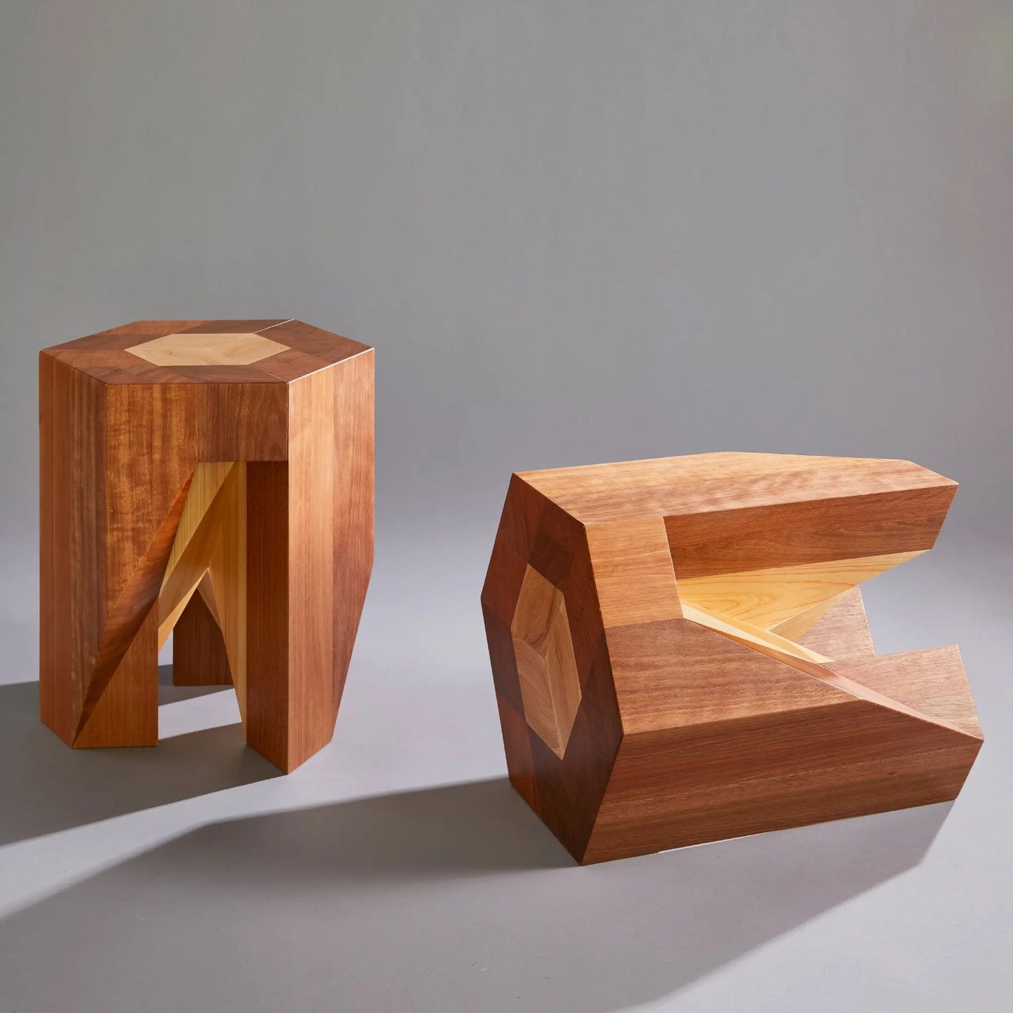 Yosegi Wood Stool Pair - Japanese Craftsmanship